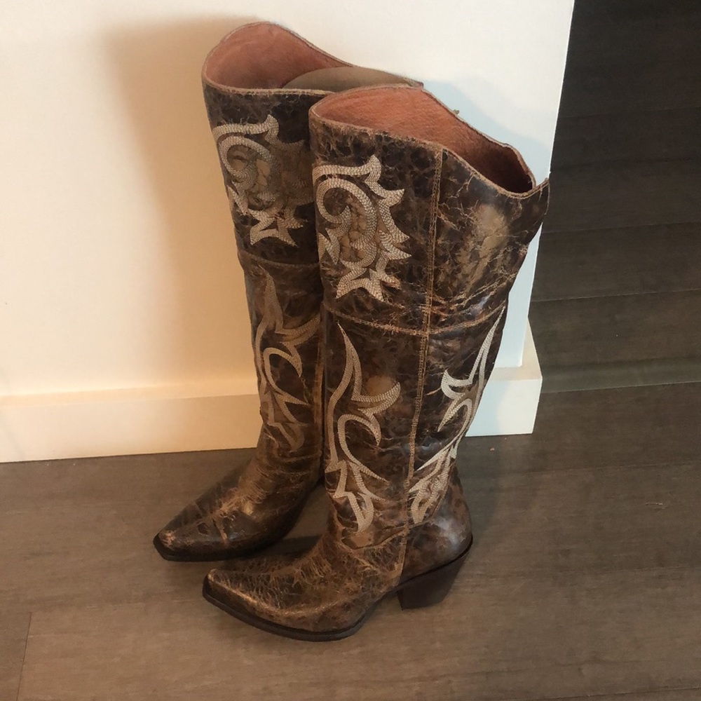 HOT Dan Post Knee High Jilted Leather Cowboy Boots 🔥🔥🔥